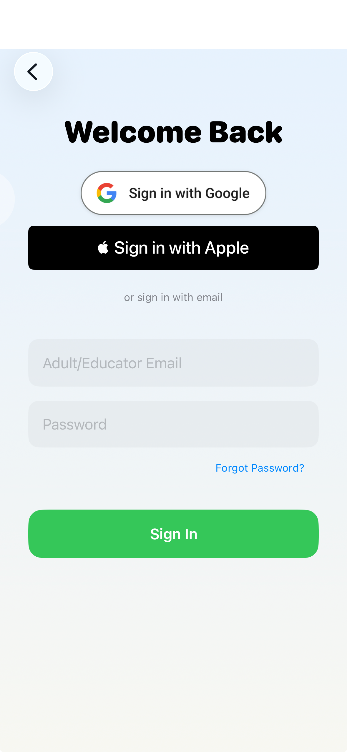 Allows for sign-in with Google or Apple